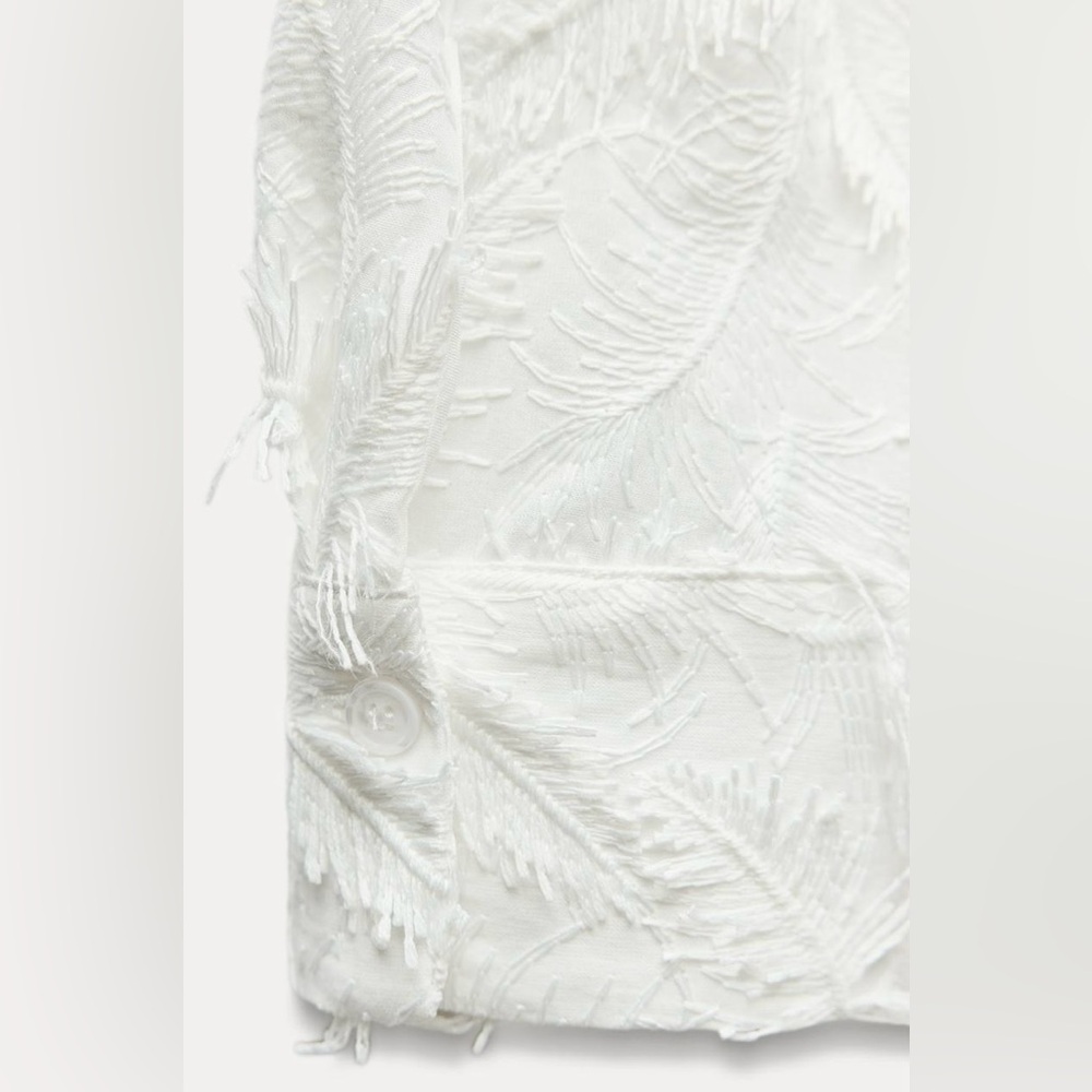 ZARA White Textured Fringed Button-Up Blouse | XL | NWT | Beautiful - Picture 9 of 14